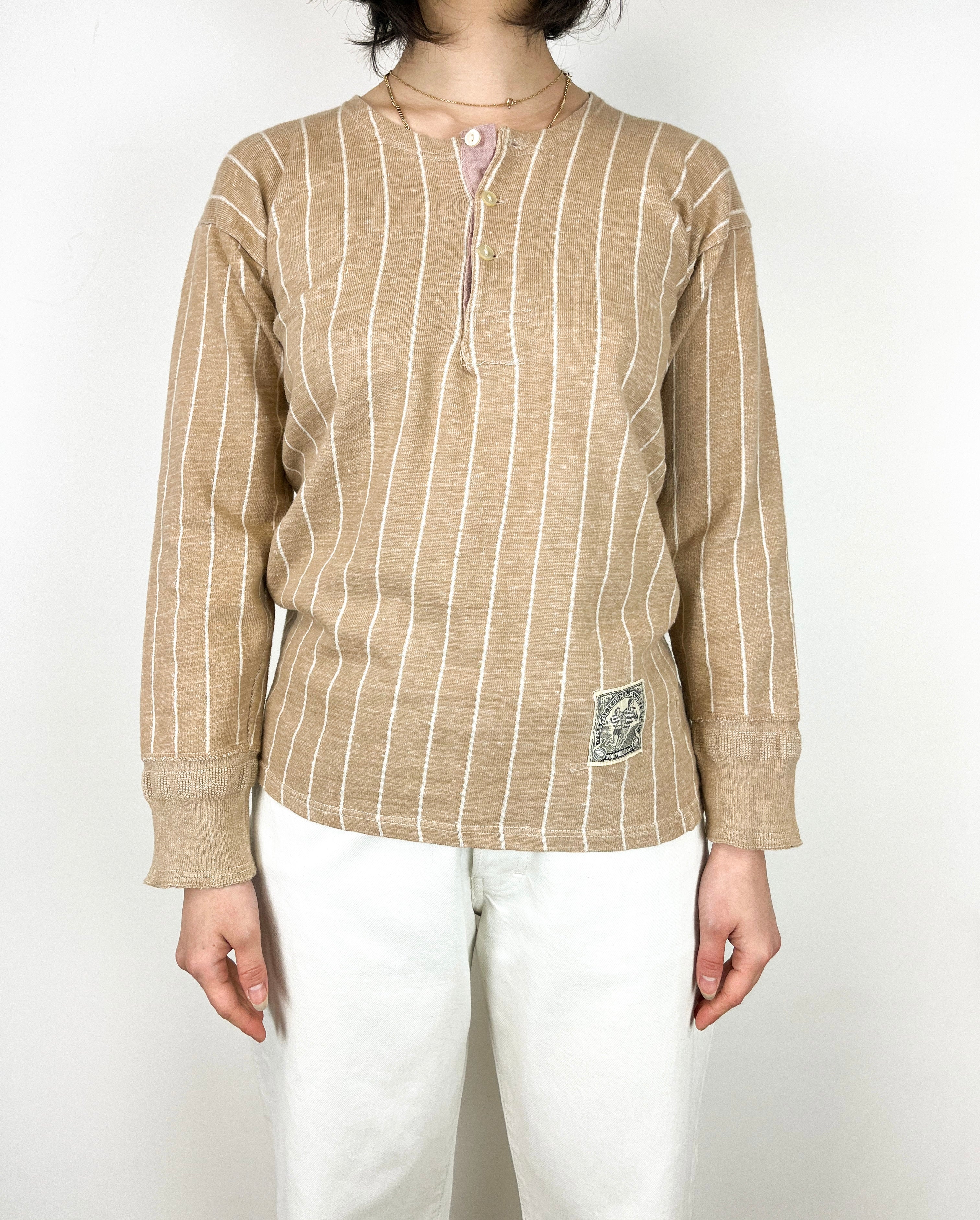 T-shirt rayé thermique en coton vintage 50's • taille S